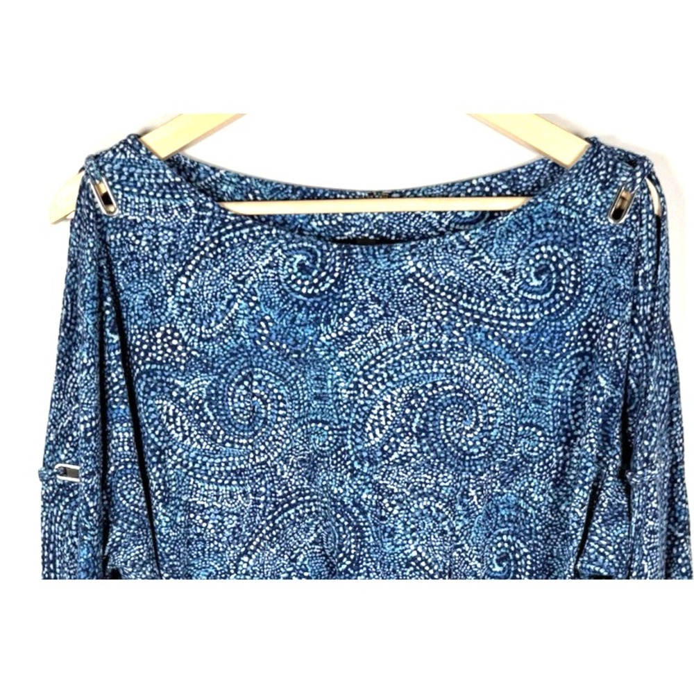 Cable & Gauge Womens Tunic‎ Top Size XL Blue Paisley Boat Neck Open Sleeve Link